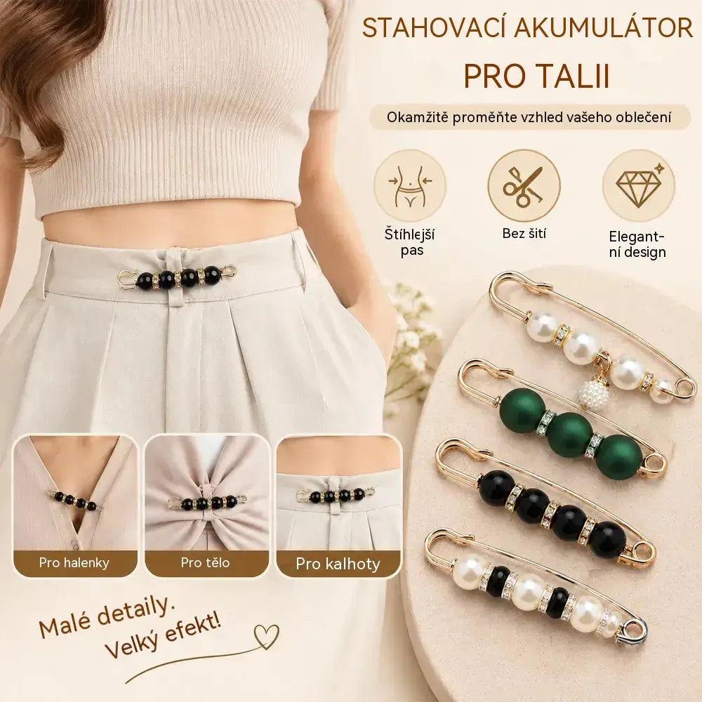 ✨ Elegantní perlové spony pro úpravu pasu a výstřihu (sada 12 kusů: 6 stylů po 2 kusech) 👗 | 💎 Bez nutnosti šití · Elegantní a praktické