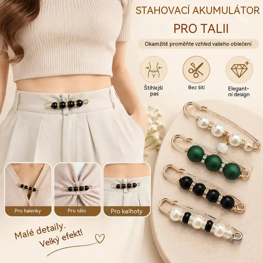 ✨ Elegantní perlové spony pro úpravu pasu a výstřihu (sada 12 kusů: 6 stylů po 2 kusech) 👗 | 💎 Bez nutnosti šití · Elegantní a praktické