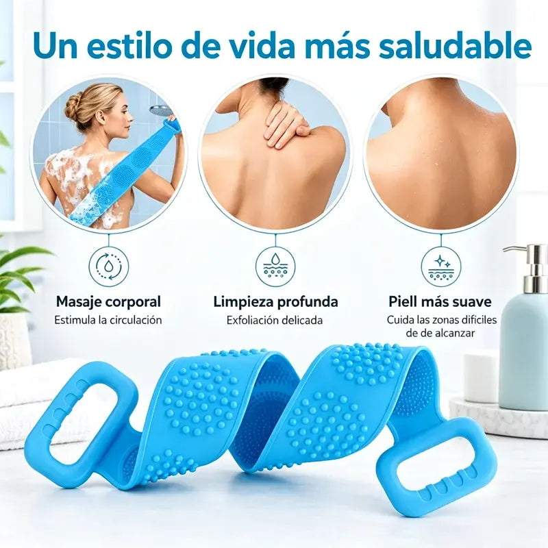🔥2 piezas🔥🛁 Guante de Baño de Silicona de Doble Cara – Exfoliante Corporal Extra Largo para Limpiar Fácilmente la Espalda
