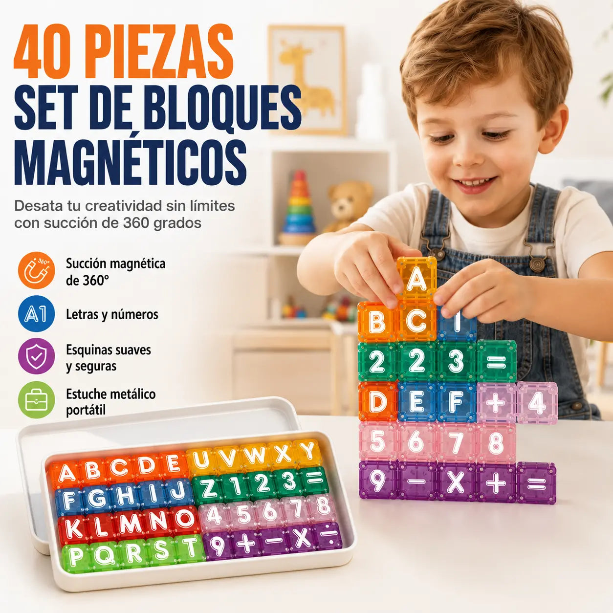 📢📢¡40% de descuento por tiempo limitado! 【40 bloques de construcción + caja de almacenamiento】⏰Bloques magnéticos de construcción de letras y números para niños