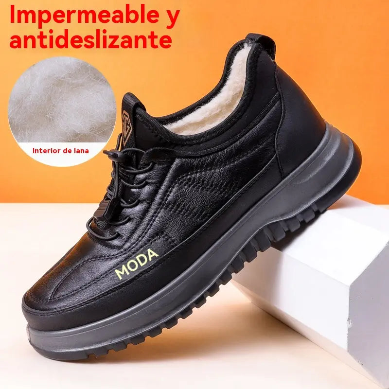 【39-45】Zapatos deportivos casuales de invierno impermeables de cuero genuino para hombre, suela de terciopelo suave, nuevo estilo