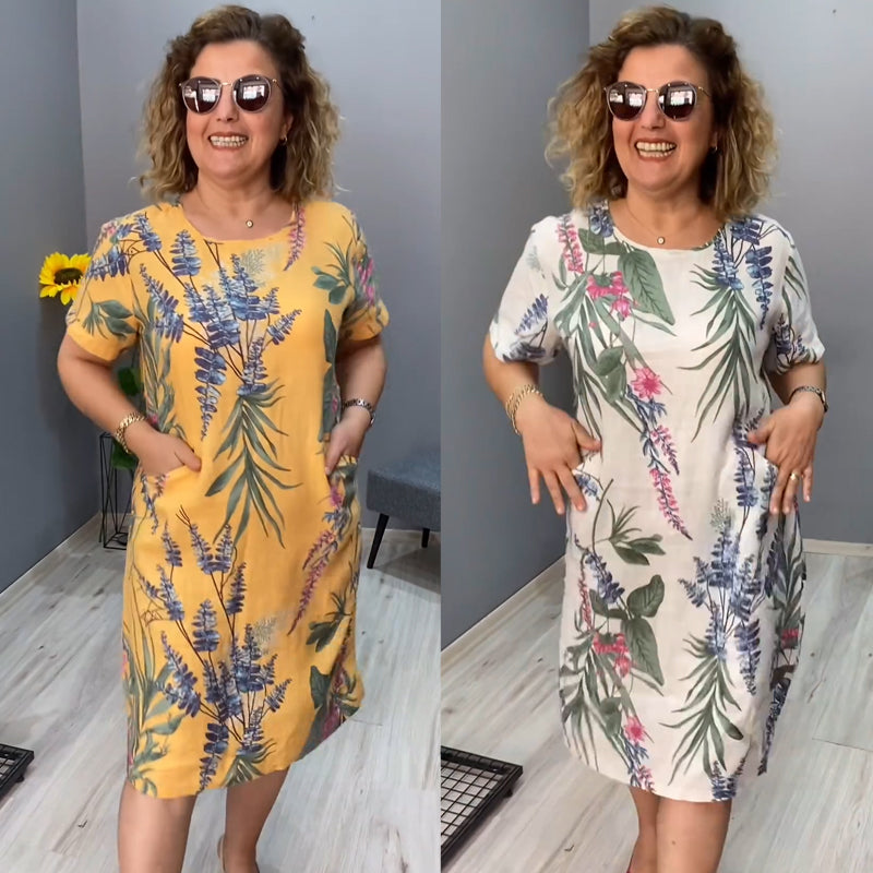 💕【S-5XL】2025 Elegante vestido con estampado de lino y algodón