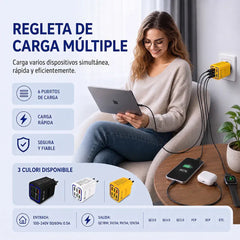 ⚡📱 Cargador USB de 6 puertos con QC3.0 – Carga hasta 6 dispositivos a la vez con alta potencia 💪