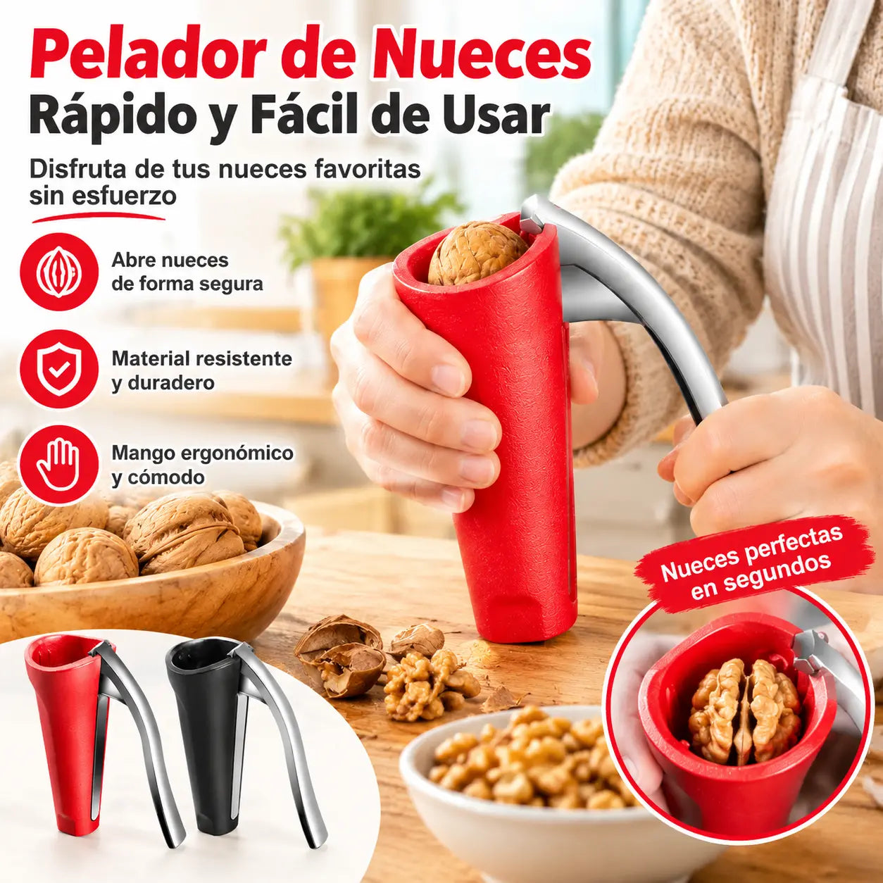 💪 Cascanueces resistente, ideal para nueces, avellanas y almendras🔥 Olvídate del esfuerzo! Abre frutos secos en un instante
