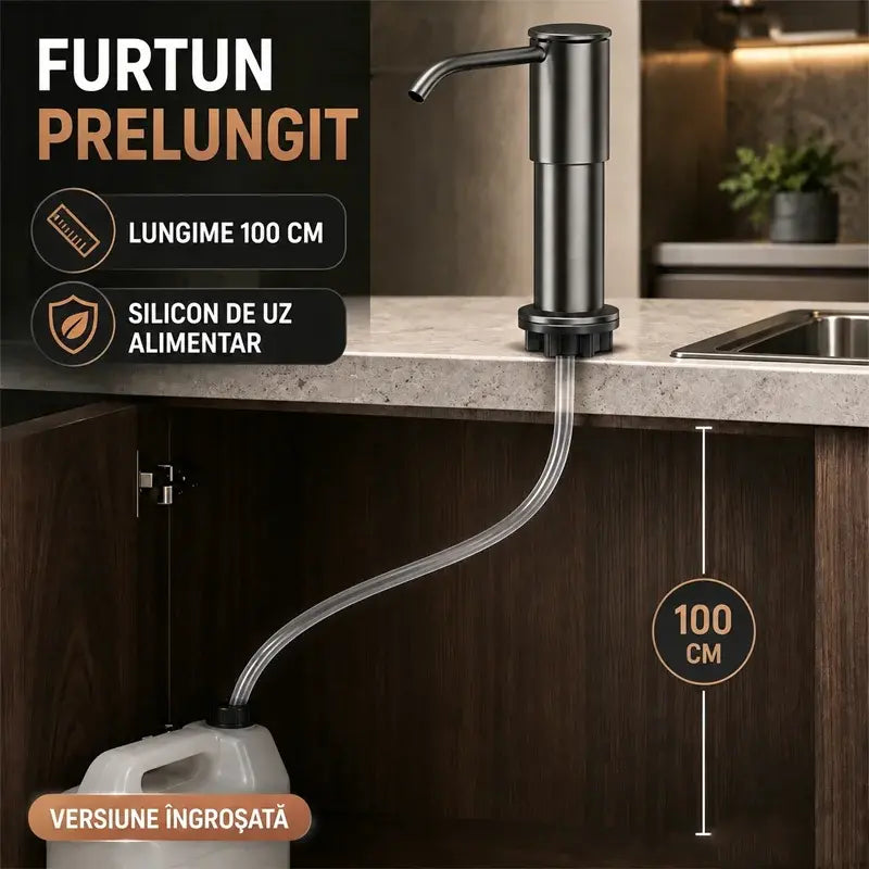🔥Ugradbeni dozator sapuna i deterdženta za sudoper, vrhunski nehrđajući čelik, s produžnom cijevi za izravno spajanje na bocu i gravitacijskom kuglicom (čelik 304), brzo pumpanje