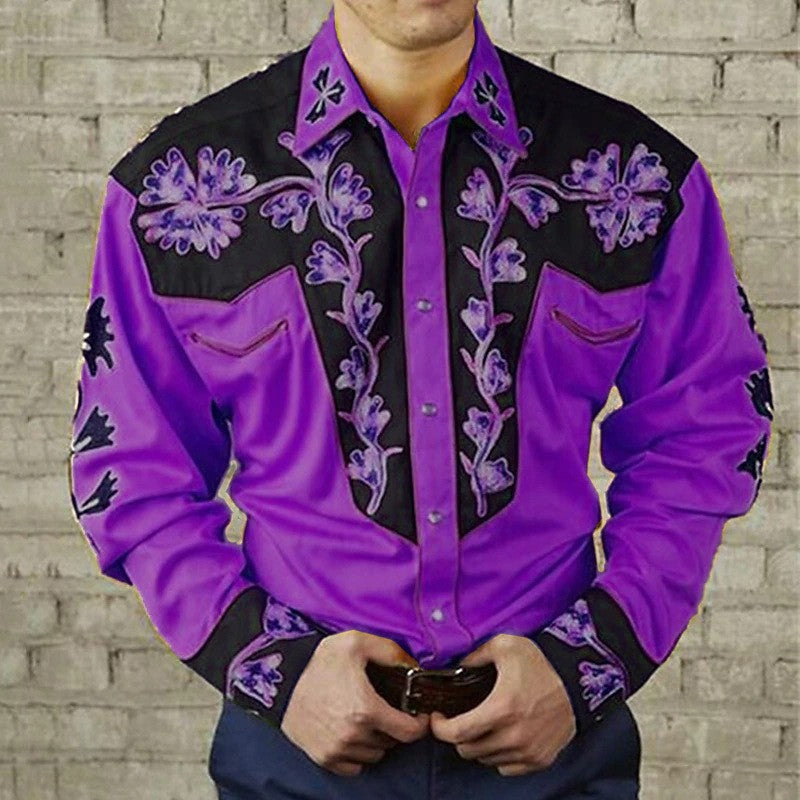💥【S-3XL】Camisa de manga larga para hombre con estampado floral vintage