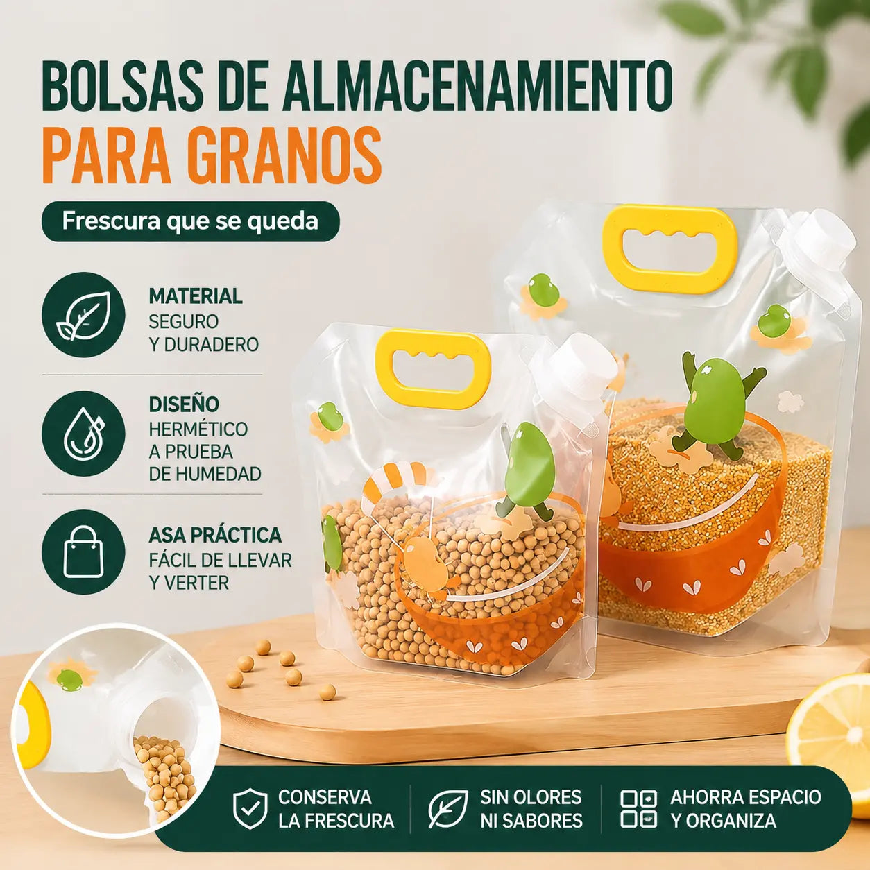 📢📢 ¡50% de descuento! Set de 6 piezas (con embudo) ⏰ Bolsas multiusos para almacenar alimentos, a prueba de insectos y humedad.