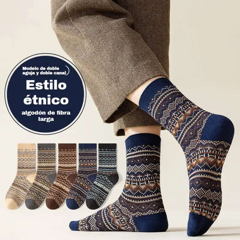 🔥【10 par】🧦(39-45) Calcetines étnicos retro absorbentes para hombre, ideales para otoño e invierno.