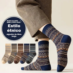 🔥【10 par】🧦(39-45) Calcetines étnicos retro absorbentes para hombre, ideales para otoño e invierno.