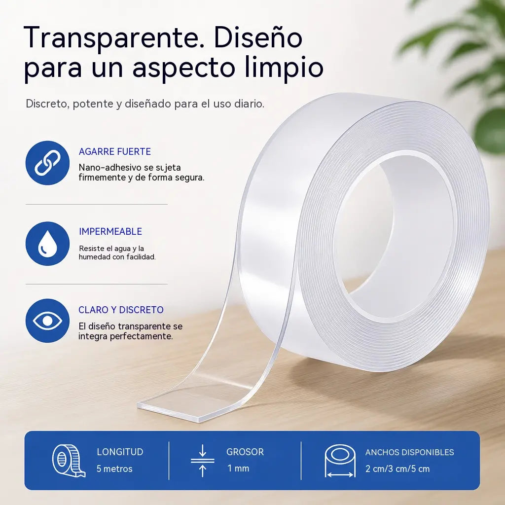 🔥 Oferta especial de último día (2 mm de grosor, 3 cm de ancho, 5 m de largo) ✨ Cinta adhesiva nano multiusos de doble cara súper resistente