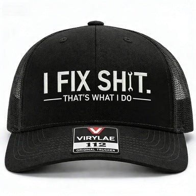 🧢 OFERTA ESPECIAL: ¡50% DE DESCUENTO EN TODAS LAS GORRAS! ✨ Gorra de camionero con bordado "I Fix Shit" – Malla transpirable, protección solar y ajustable 🛠️