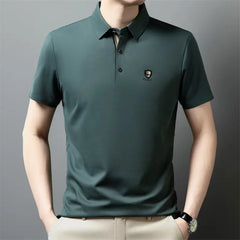 【M-4XL】Poletje 2026 Nova ledeno svilena polo majica s pol rokavi in reverjem