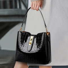 👜 ¡TIEMPO LIMITADO: 50% DE DESCUENTO! ✨ Bolso de mano brillante para mujer con estampado de cocodrilo: estructurado, detalles dorados, espacioso y elegante 💼