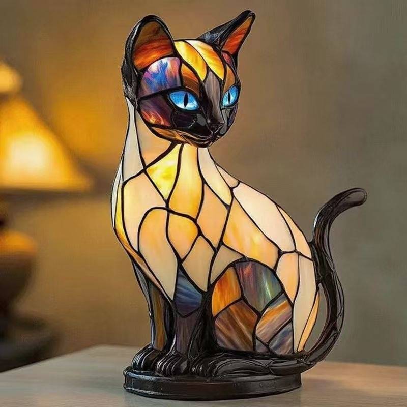 🐱Lámpara de mesa con forma de gato, luz de noche retro hecha de resina colorida, con temática de gato.