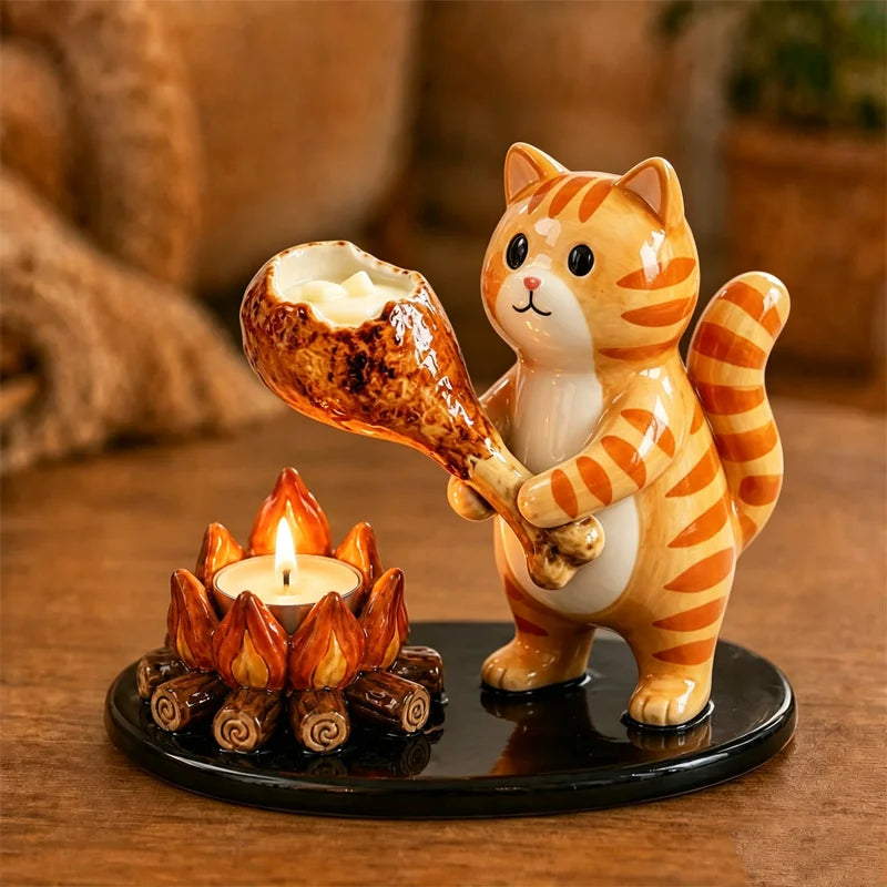 👻🔥 Portavelas de Fogata con Fantasmitas y Animales de Resina – Soporte para Vela de Té, Adorno de Escritorio 🕯️✨