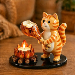👻🔥 Portavelas de Fogata con Fantasmitas y Animales de Resina – Soporte para Vela de Té, Adorno de Escritorio 🕯️✨