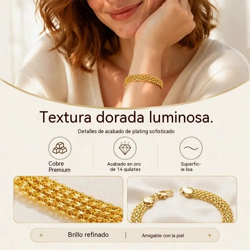 ✨ Most 50% kedvezménnyel! 💛 Széles, szőtt hálós karkötő: vastag szemek, elegáns és csillogó 🎀