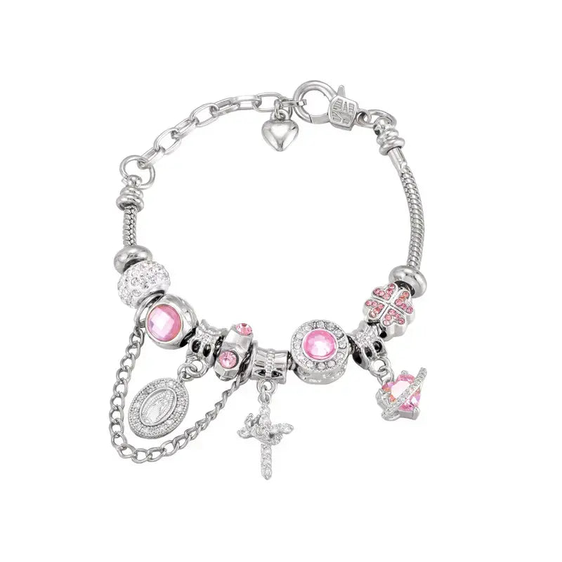 ✨Pulsera de cuentas de la Virgen María - Cadena de hueso de serpiente bicolor en oro y plata