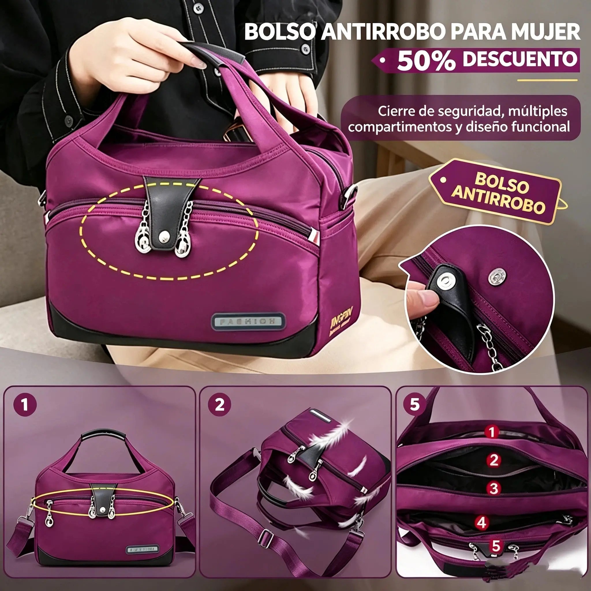 👜 Bolso casual de tela Oxford – 💧ligero, impermeable y con gran capacidad 📦 3 formas de llevarlo: ✋mano, 🦾hombro o 🎒bandolera. 🌟