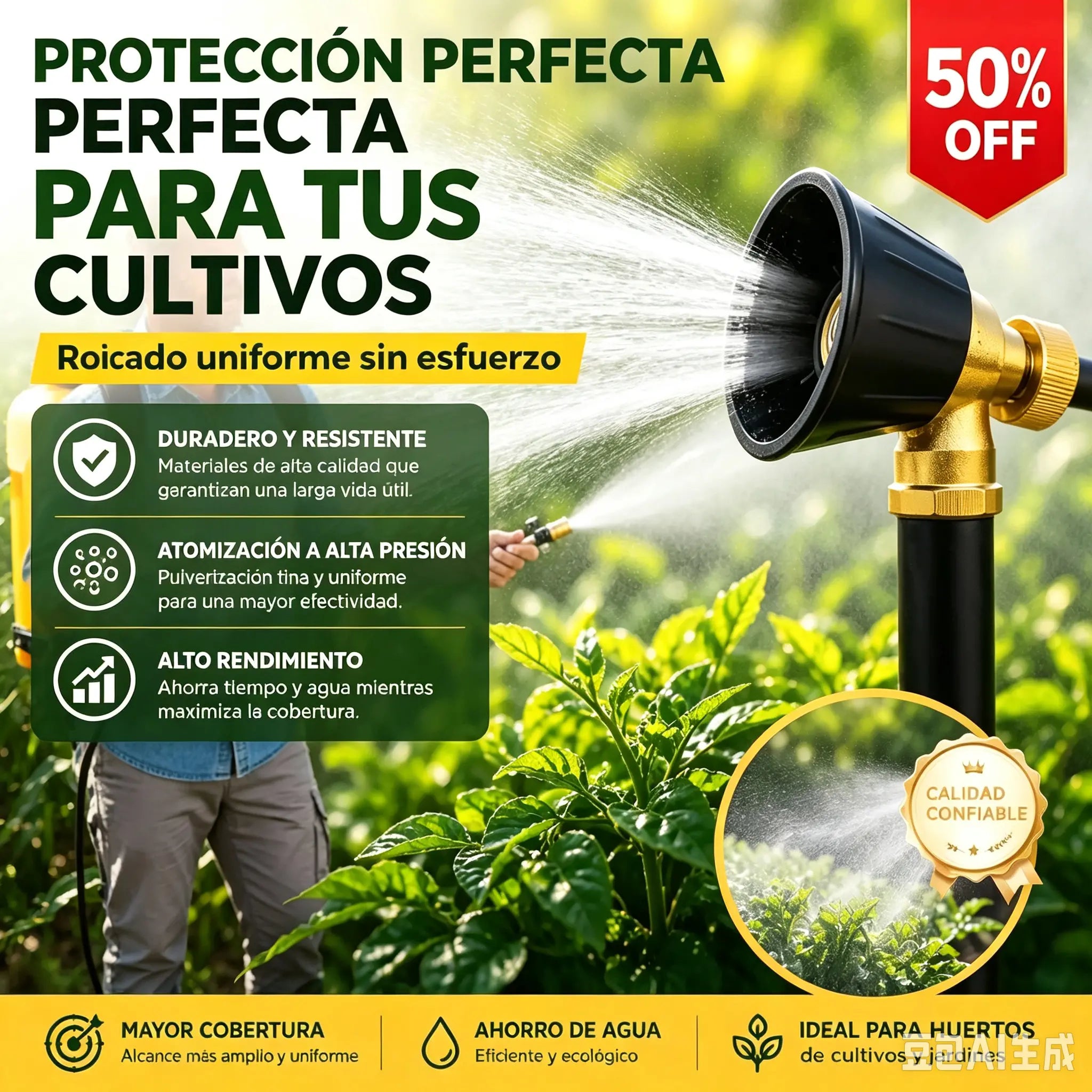 💦【2 piezas 26 euros】💥💪🔩 Cabezal pulverizador con núcleo de cobre macizo – Anticorrosión y riego eficiente en 3 modos 💦
