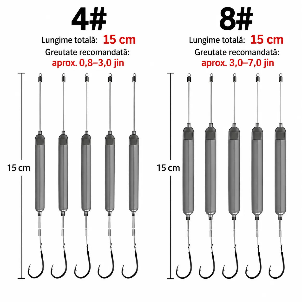 🎣 Aparejo de pesca antienredos para trabajar sobre el fondo (Paquete de 2 – 10 piezas en total) – Cebo suspendido, anzuelos Iseama con muerte (tallas n.º 4 y n.º 8).