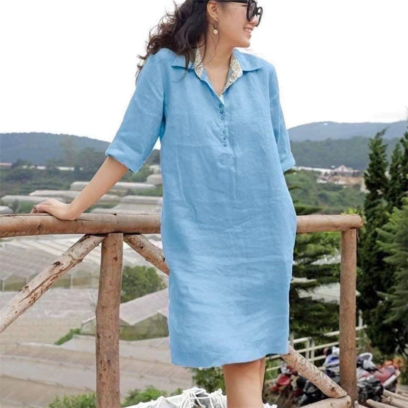 🔥🔥Oferta de tiempo limitado【S-5XL】 2025 nuevo vestido suelto de longitud media con cuello en V de talla grande para mujer de verano