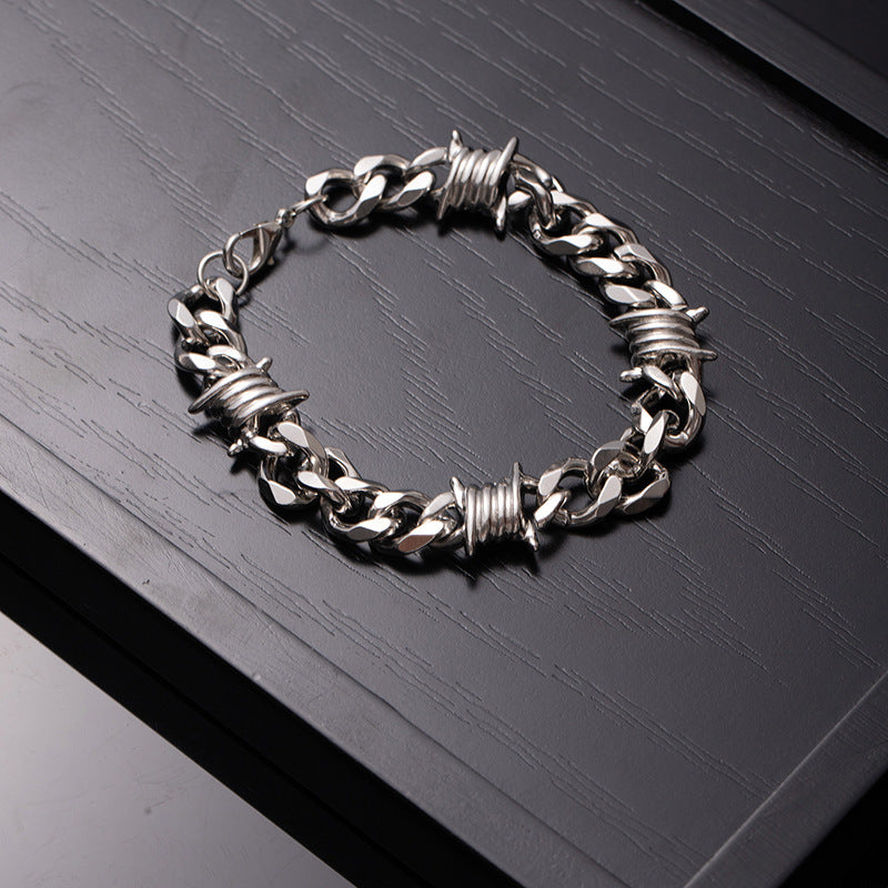 🔥【Compra 1 y llévate 1 gratis】🔥Pulsera cubana para hombre con diseño de espinas, estilo hip hop europeo y americano.