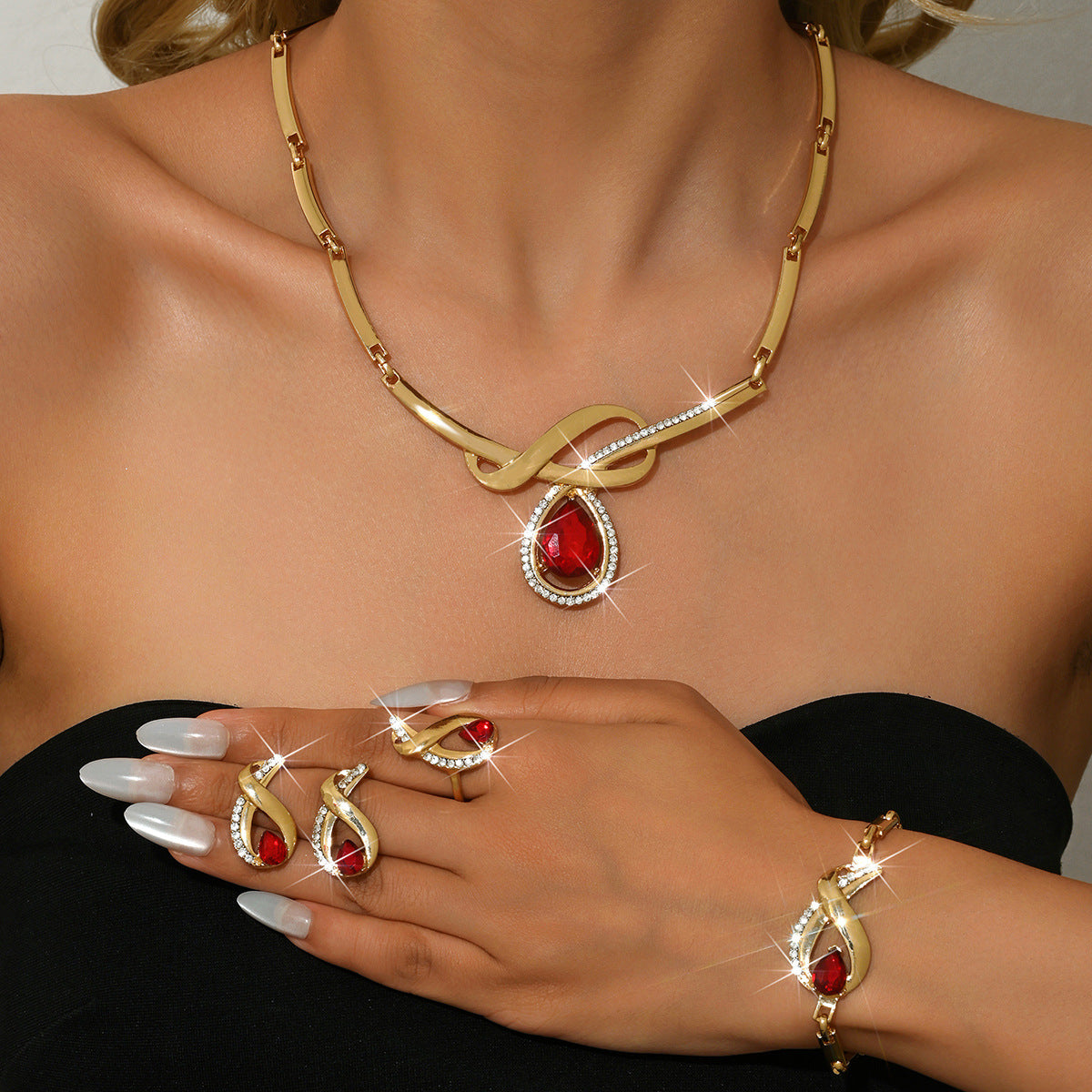 💖🔥【Anillo + Pulsera + Pendientes + Collar】✨Conjunto de joyas de estilo bohemio, creativo y único, de estilo minimalista.