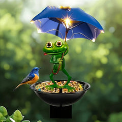 🐦🌞 Decoración Creativa para Jardín con Comedero para Pájaros y Luz Solar LED | Encanto Mágico para tu Patio 🐸✨