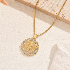 ✨Collar de lujo, collar dorado con diseño en relieve de la Virgen María