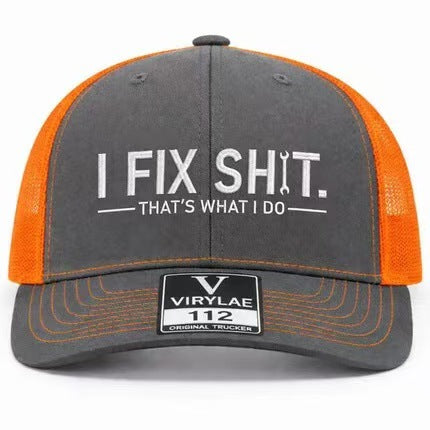 🧢 OFERTA ESPECIAL: ¡50% DE DESCUENTO EN TODAS LAS GORRAS! ✨ Gorra de camionero con bordado "I Fix Shit" – Malla transpirable, protección solar y ajustable 🛠️