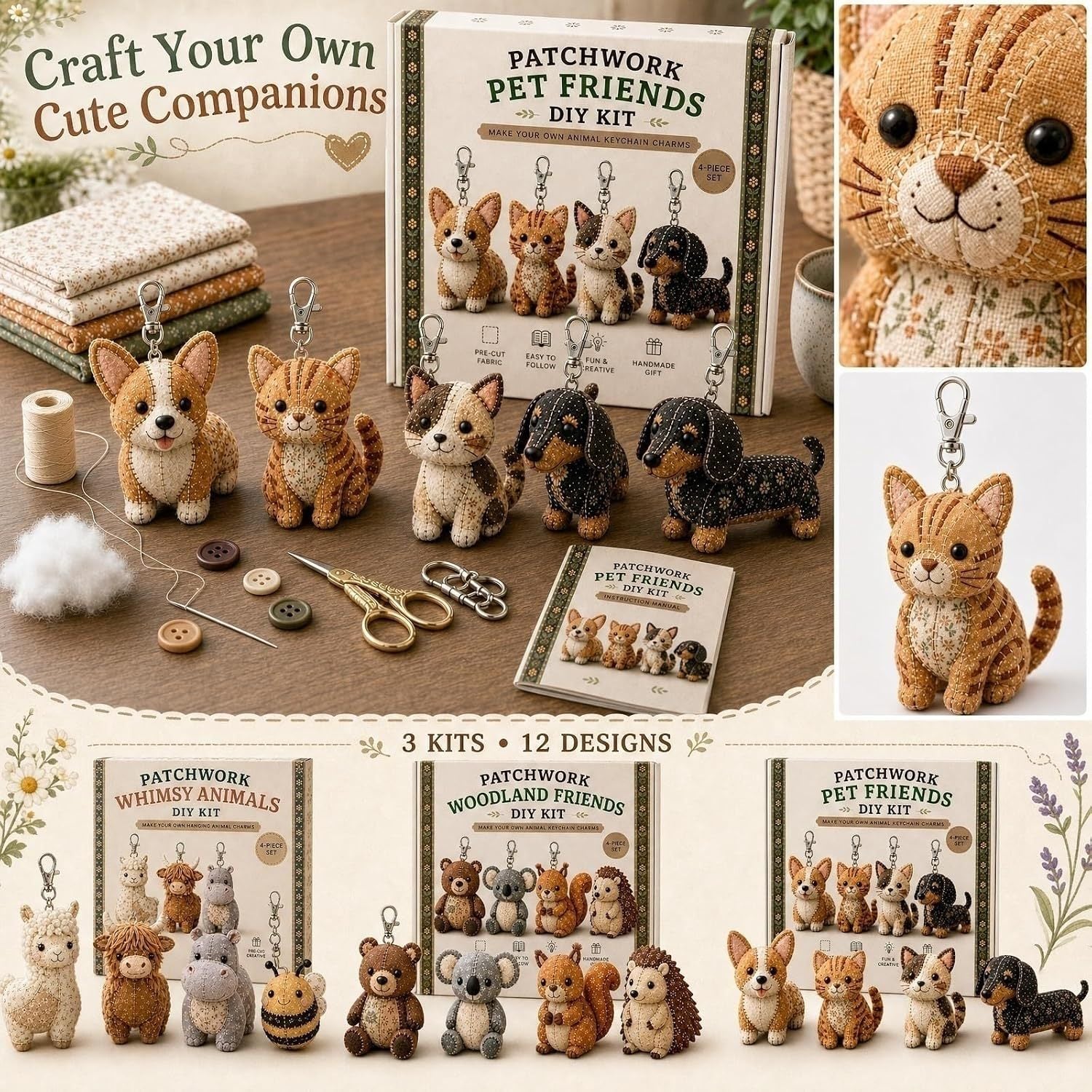 ✨50% de descuento🎨✂️ Set de arte DIY de tela – crea tus propios animales de tela, manualidades creativas hechas a man