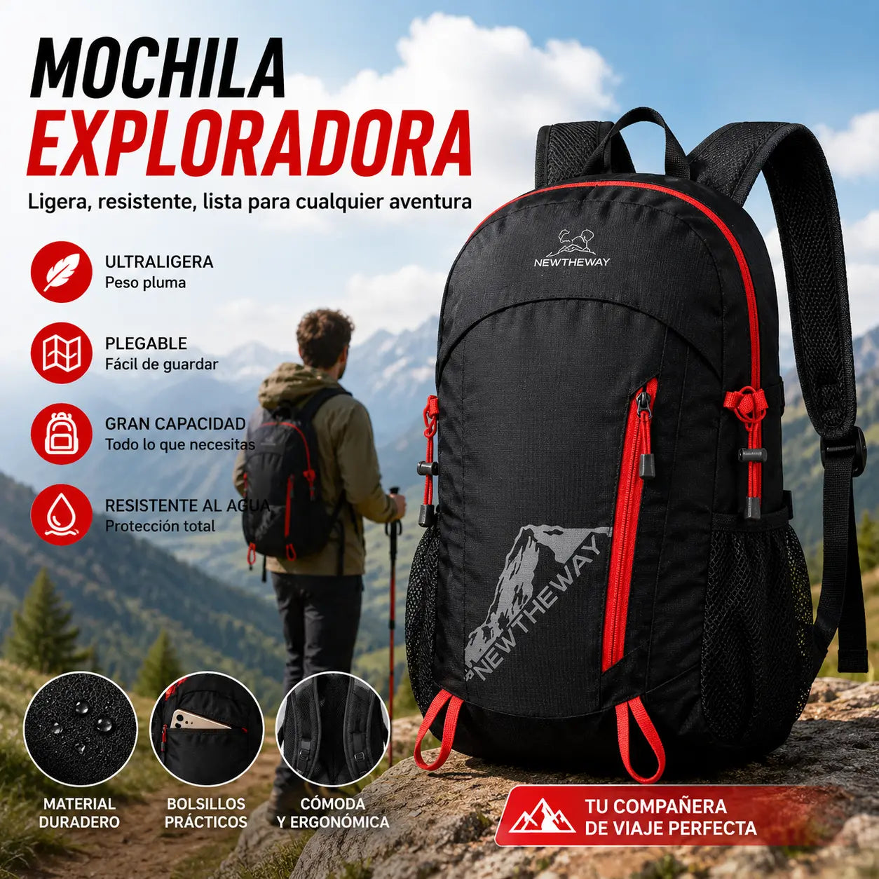 🏆 ¡Precio especial de último día! 🎒 Mochila plegable impermeable para acampar