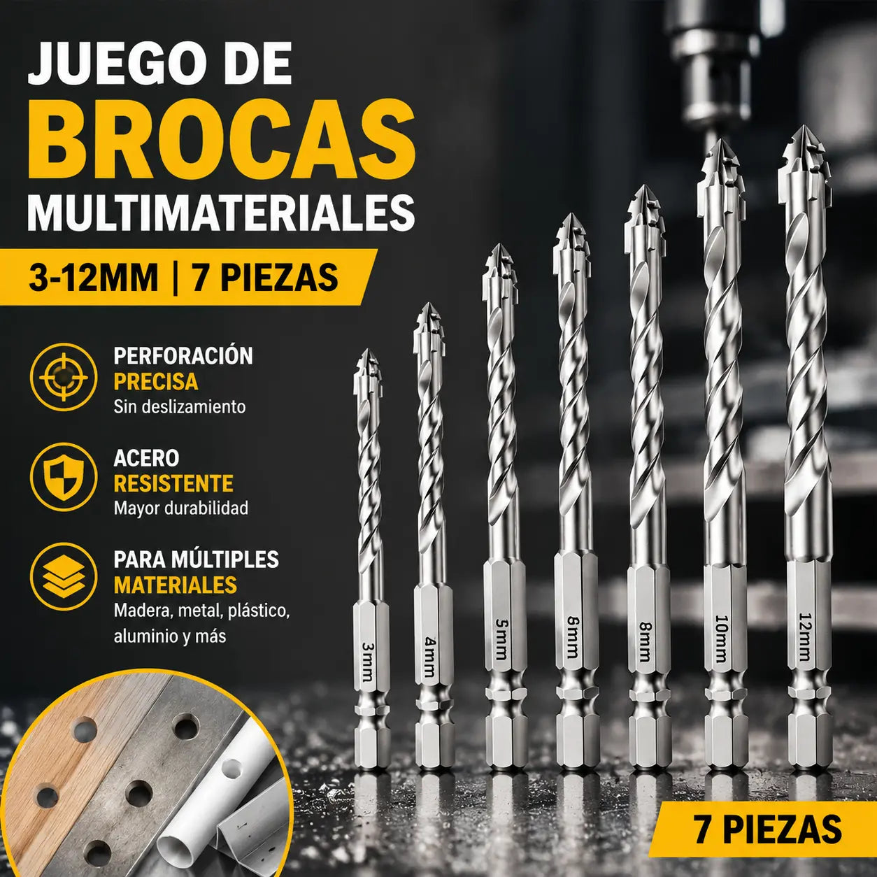🥇【7 pieza】Broca excéntrica de acero de tungsteno superduro de séptima generación con borde dentado