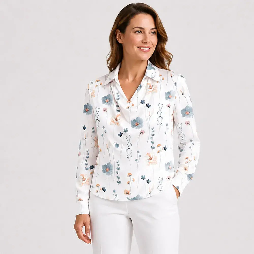 🔥【S-3XL】【40-100 kg】✨Camisa de solapa estampada de color sólido para mujer