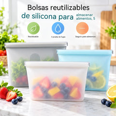 ✨【1000 ml + 2000 ml, set de 2 piezas】Bolsas de almacenamiento de silicona reutilizables con cierre