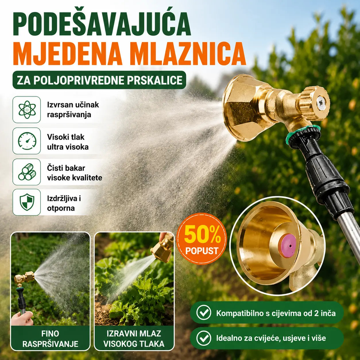 💦Podesiva mesingana mlaznica za navodnjavanje za poljoprivrednu prskalicu 🌾