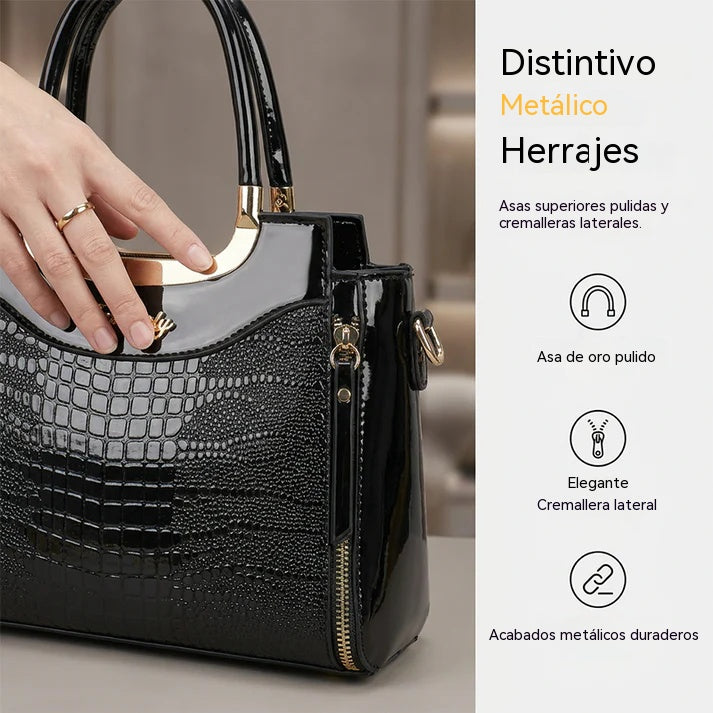 💎Oferta imperdible 2026✨ Bolso de mano vintage brillante con relieve de cocodrilo para mujer: elegante, espacioso y con un estilo impecable.