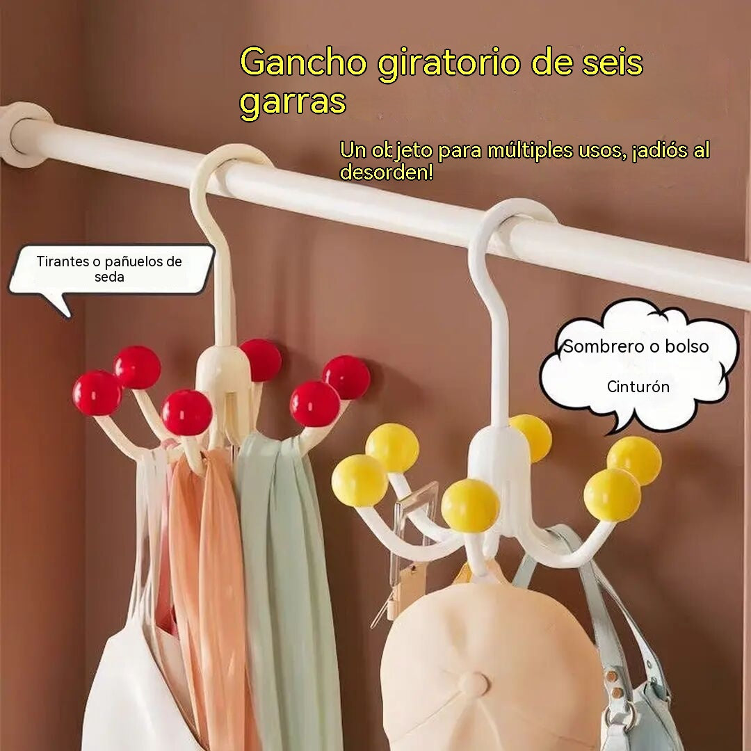 🔥 【1 juego de 3 piezas】Gancho giratorio multifuncional de seis garras, práctico y que ahorra espacio.