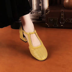 🔥🔥【35-40】Sandalias de verano 2025, tacón grueso, piel suave, ahuecadas y transpirables, nuevo estilo