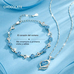 🥰【1 juego：Pulsera + collar】✨Conjunto de pulsera y collar de plata de ley 925 Corazón del Océano