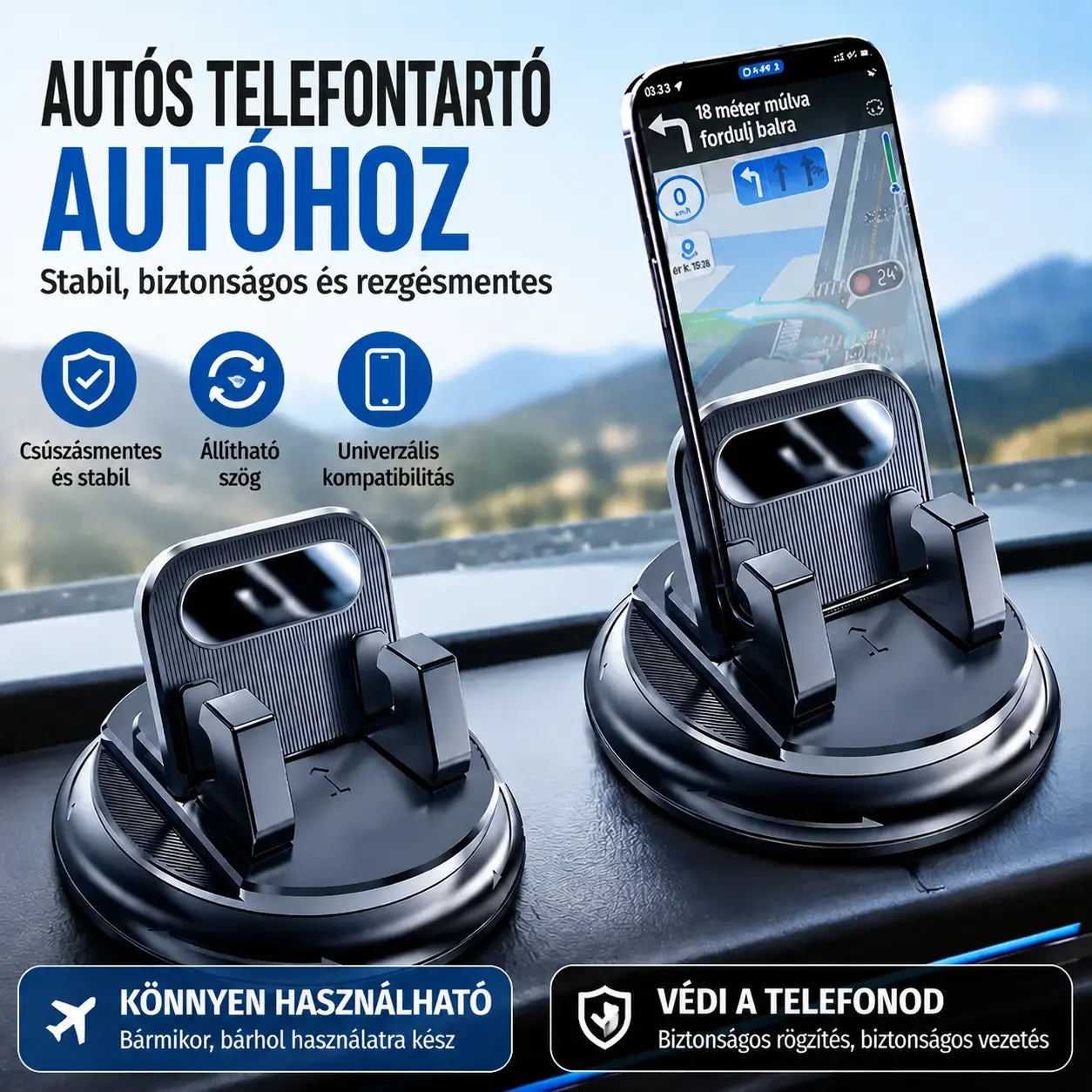 🎯 50% KEDVEZMÉNY MINDENRE! Forgatható telefontartó – Biztonságos műszerfalra rögzítés, nagy tapadású gumi 🧭🔄 【Minőség garantált】