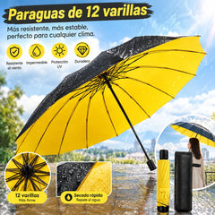 ☔ Paraguas Plegable de 12 Varillas – Resistente al Viento, Impermeable y Ligero para Lluvia y Sol 🌞