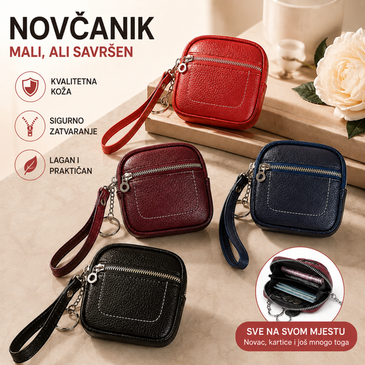 🌟 Mini četvrtasti držač za kartice s patentnim zatvaračem od prave kože
