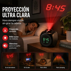 ⏰ Reloj proyector multifunción — hora, alarma, temperatura y clima en tu pared o techo