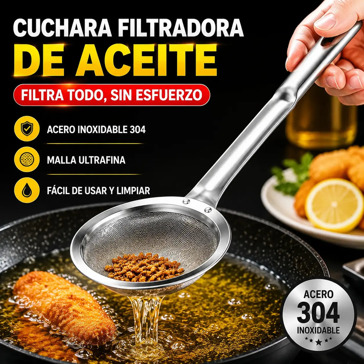📢📢 ¡50% de descuento! 【Paquete de 3】⏰ Cuchara de filtro de acero inoxidable de malla fina 304