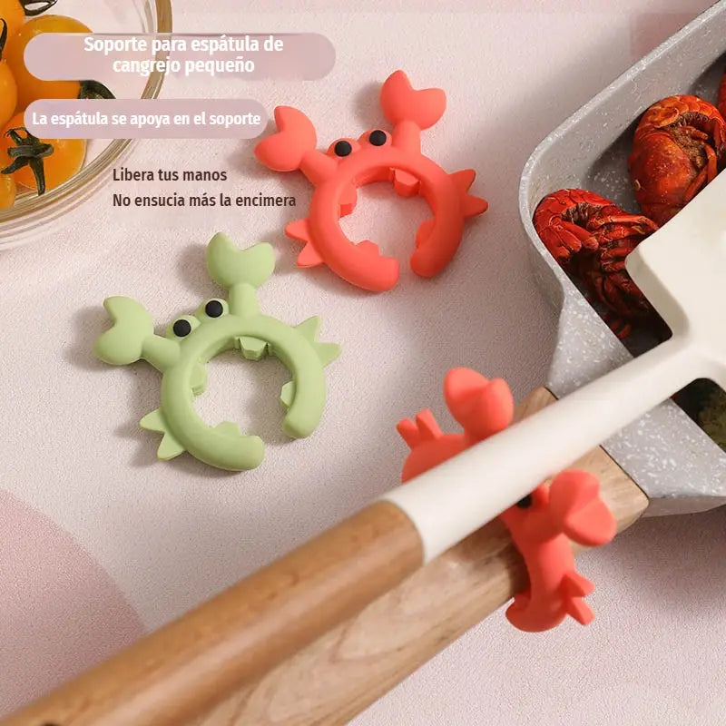 🦀 Juego de 6 Porta-Utensilios de Silicona con Forma de Cangrejo | Reposador Anti-Derrames para Cocina, Cucharas y Palas 🥄
