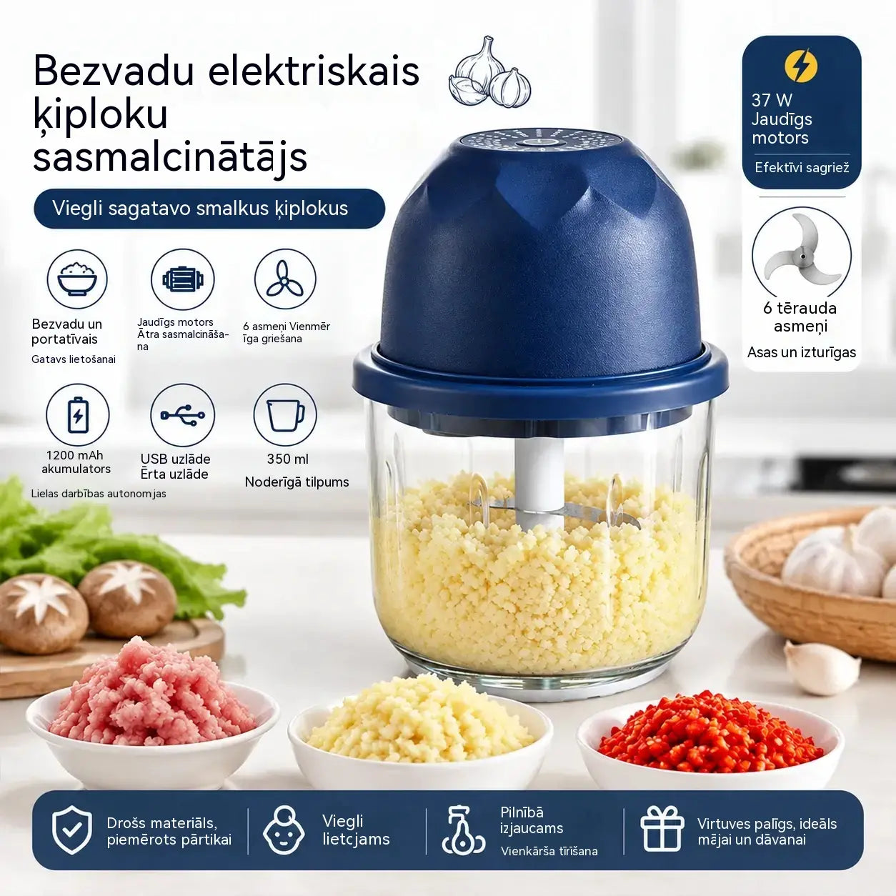 Elektrisks, bezvadu mini gaļas smalcinātājs
