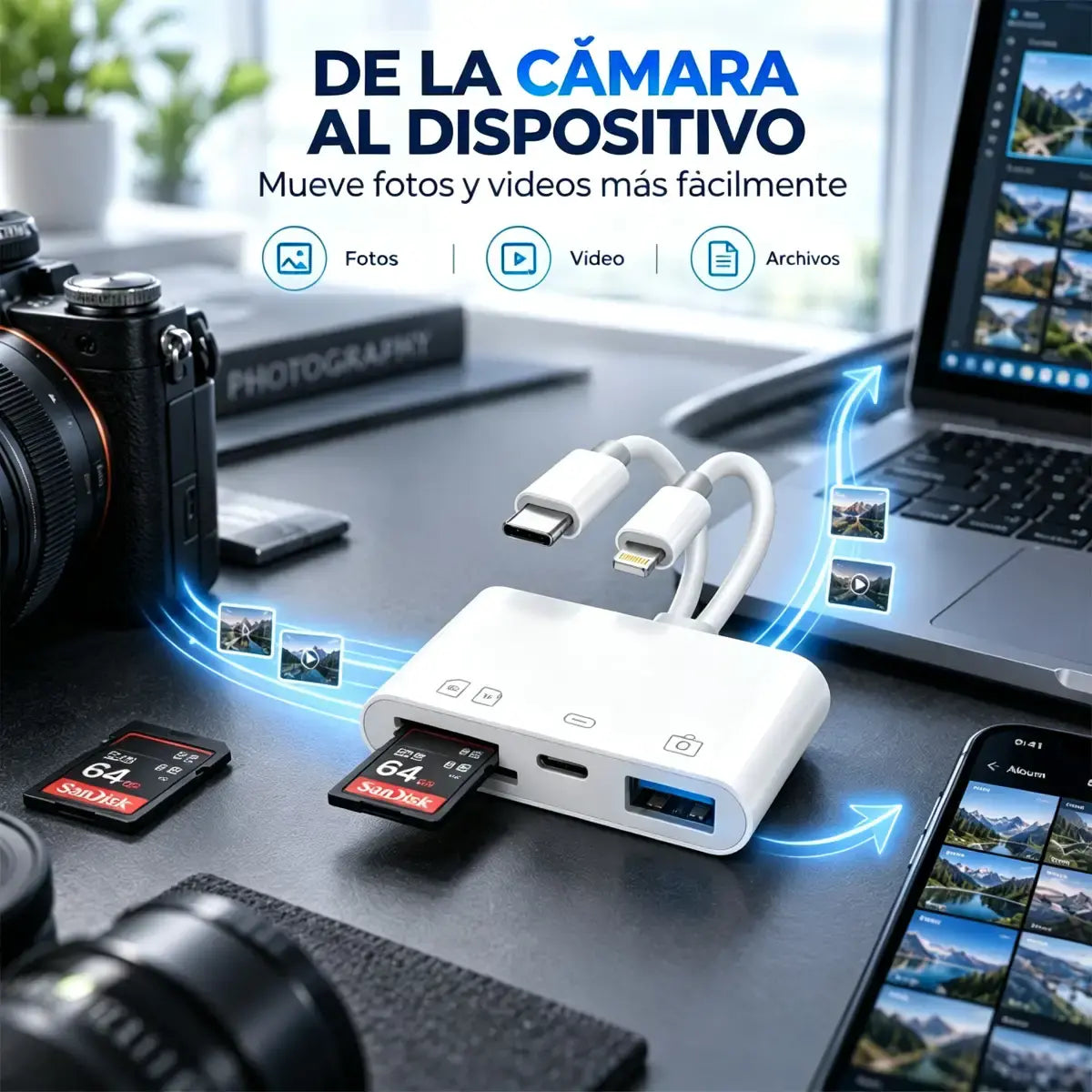 🚀 Lector de Tarjetas SD/TF USB 3.0 para iPhone Tipo-C | Transferencia Rápida de Fotos y Vídeos 📸