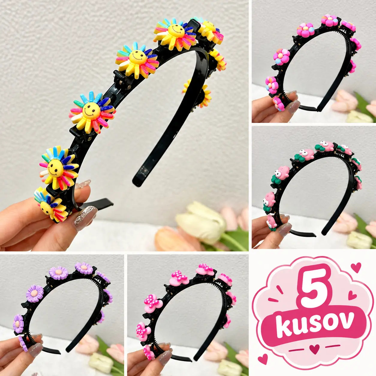 👑【5 kusov】Paličky, sponky a zapletené stuhy pre dievčatá